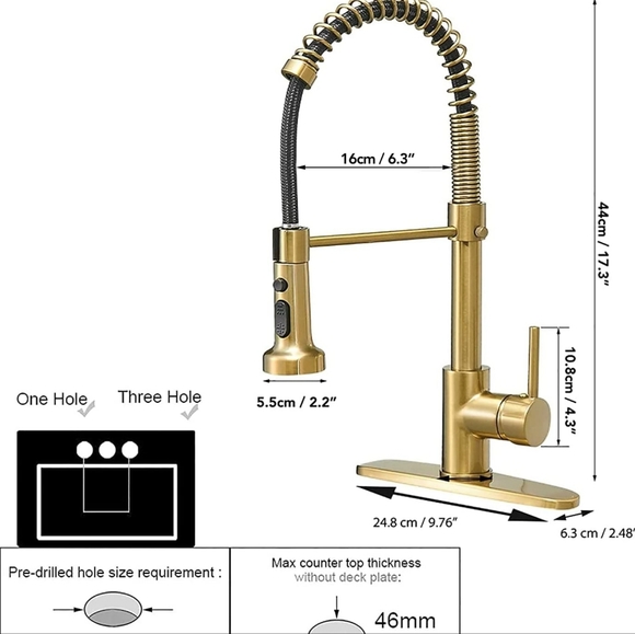 BESy Commercial Kitchen Laundry Faucet with Pull Down Sprayer Brushed Gold New - Picture 5 of 7